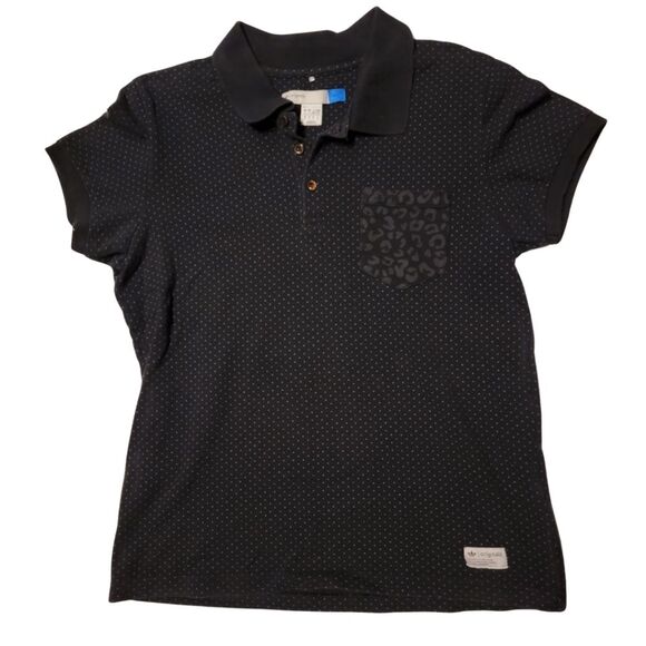 adidas Originals Tops - Adidas Originals Women's Vintage Black Leopard Print Pocket Polo L